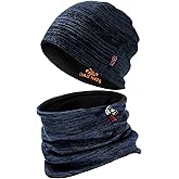 Winter Beanie Hat Scarf for Men Women Knit Thick Fleece Lined Warm Windproof Ski Skull Cap Neck Warmer Gaiter Face Scarf Set