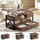Memobarco 40" Lift Top Coffee Table,4 in 1 Multi-Function Lift Coffee Tables with Storage Drawers and Hidden Compartmen,Farmh