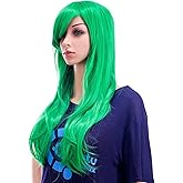 SWACC 26-Inch Long Curly Wave Cosplay Synthetic Wig Colored Hair Piece for Women with Wig Cap (Green)