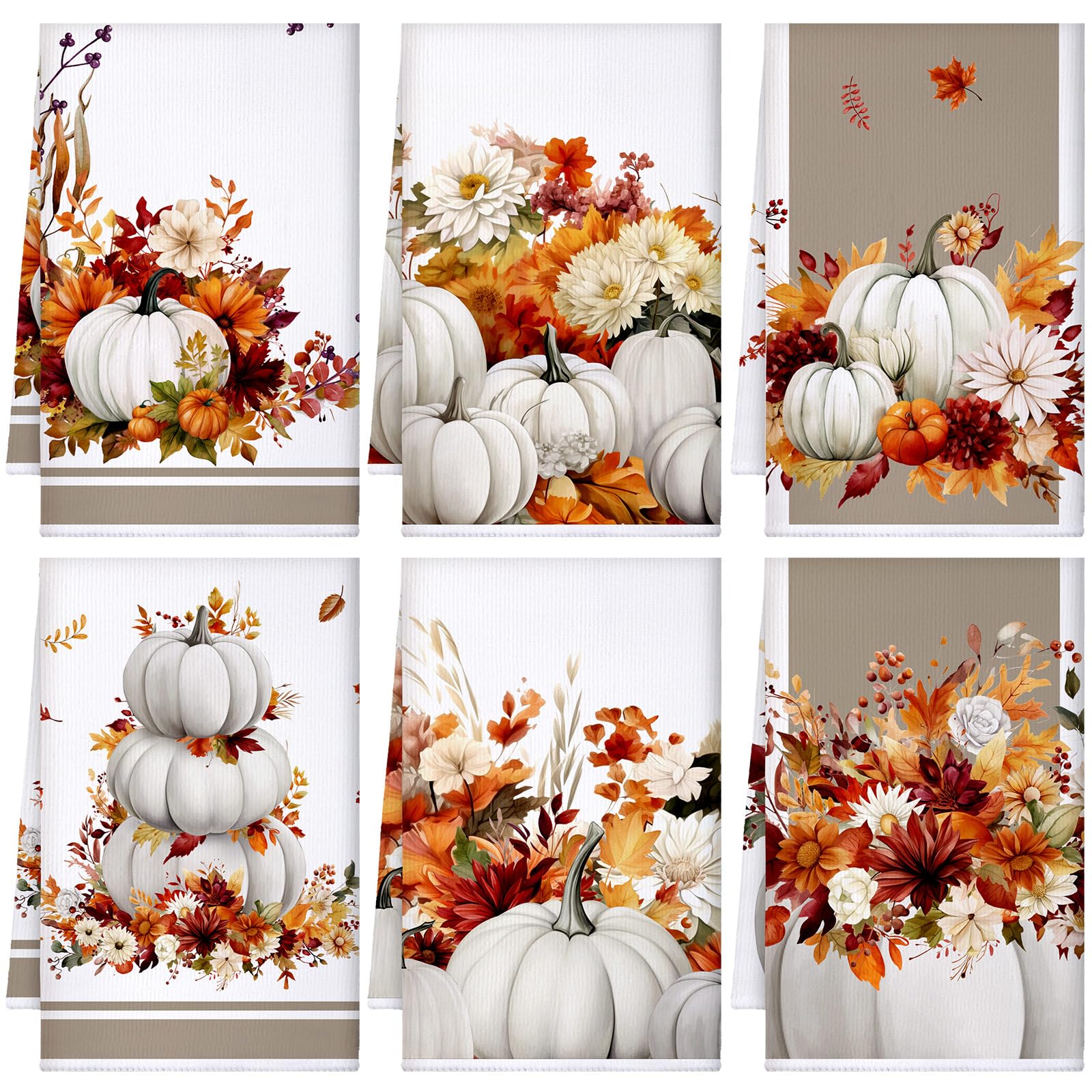 Photo 1 of Geyoga Set of 6 Fall Kitchen Towels Pumpkin Autumn Dish Hand Tea Gnomes Towels for Thanksgiving Kitchen Decorative Absorbent Fast Drying Cloth for Bathroom Cooking 16" x 24"(Gray,Simple)