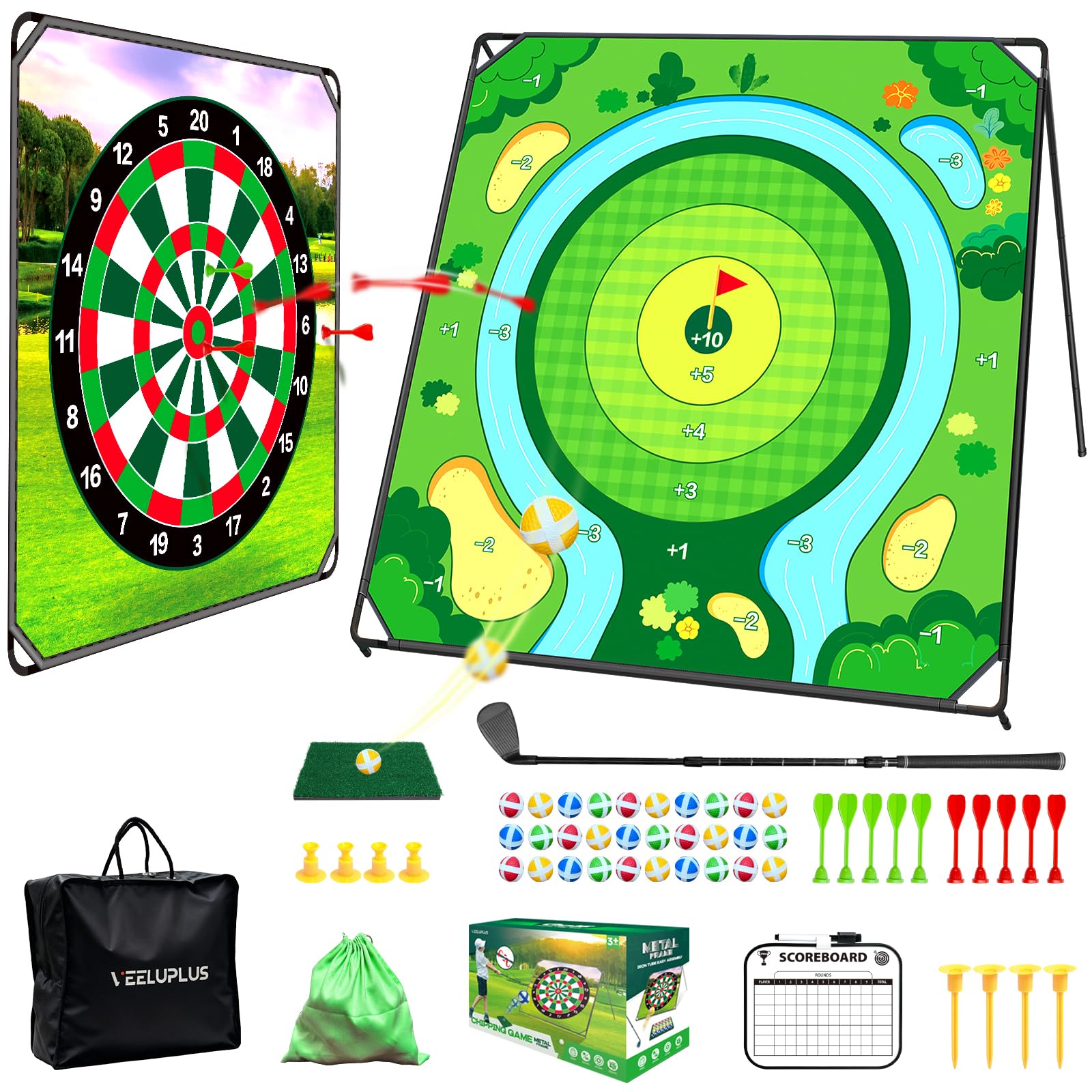 Photo 1 of VEELUPLUS 70" x70''Battle Golf Chipping Game, Double-Sided Sticky Golf Battle Mat with 30 Sticky Balls and 10 Darts for Adults Dads and Junior Golfers - Indoor and Outdoor