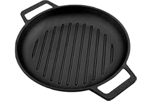 Victoria Cast Iron Round Grill Pan with Double Loop Handles, Made in Colombia, 10 Inches