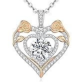 ANDSO Valentine's Day Gift Heart Birthstone Necklaces for Women, 925 Sterling Silver Gold Plating Rose Flower Opal Necklace, Ideal Anniversary Birthday Jewelry Gifts for Mom Wife Girlfriend Her