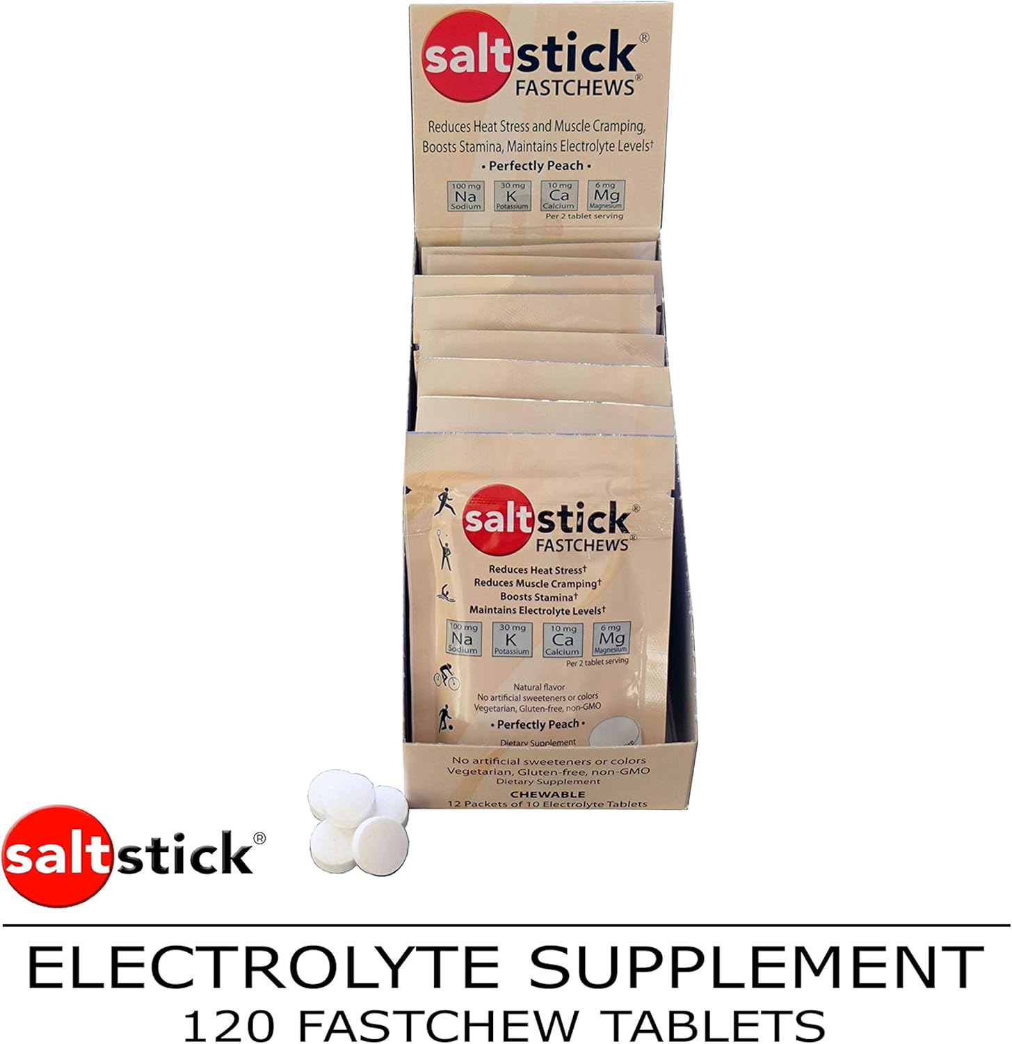 SaltStick Fastchews, Electrolyte Replacement Tablets for Rehydration, Exercise Recovery, Youth & Adult Athletes, Hiking, Hangovers, & Sports Recovery, Bottle of 60 Tablets, Orange Flavor: Health & Personal Care