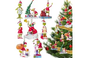 Gadluckki 2024 Christmas Tree Decorations, 8PCS Acrylic Cute Funny Green Doll Christmas Pendants Hanging, 2D Flat Christmas Set Tree Ornaments for Winter Holiday Party Decor Gift 10cm/3.93in