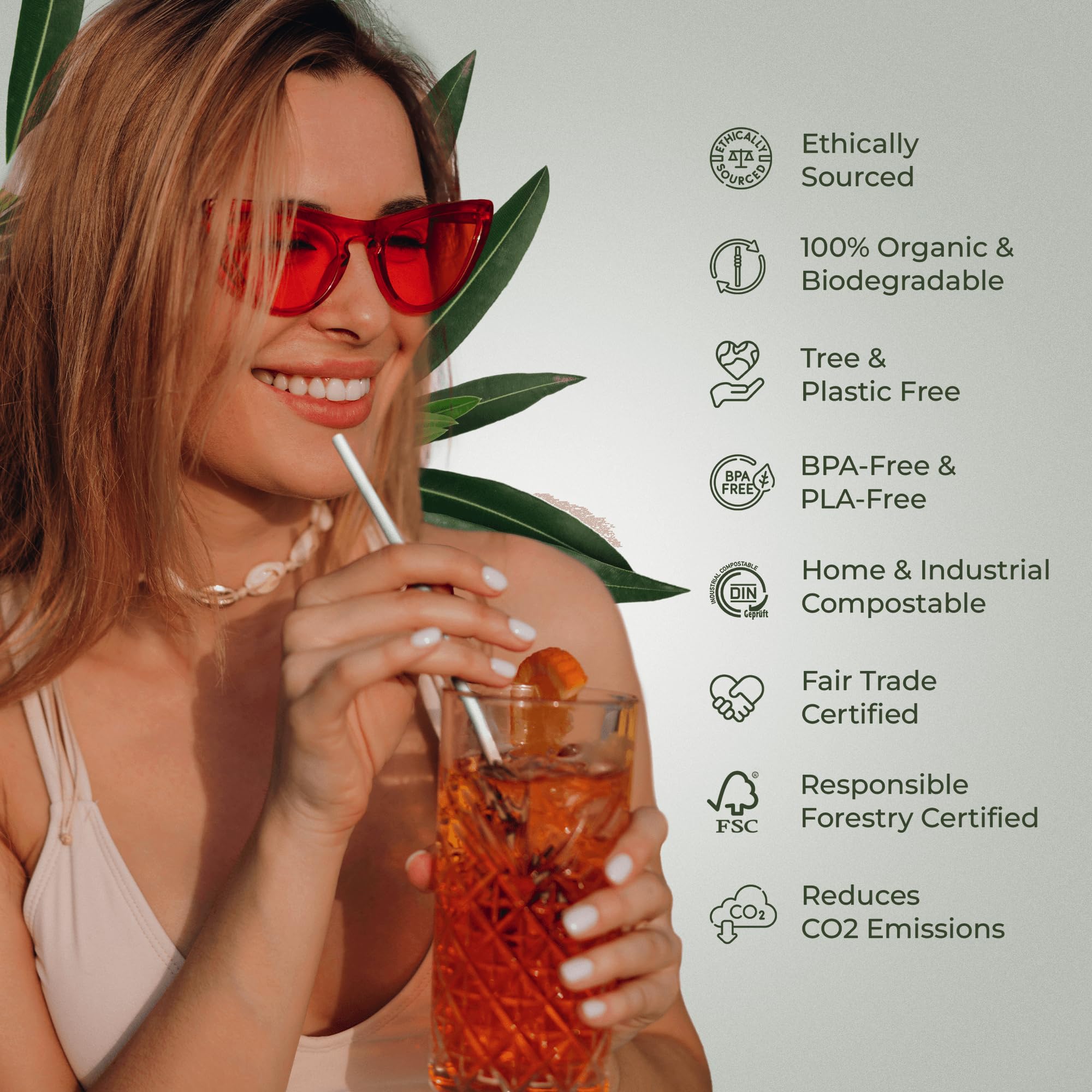 EcoPreps 10” Biodegradable Bamboo Fiber Straws, Extra-Long Straw | 100 Count, 100% Compostable, Plastic-Free, Eco-Friendly Drinking Straw | Plant Fiber, Party Jumbo Disposable Straws, 10 Inches Tall - Image 2