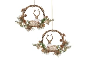 OOOFAYE 2pcs Small Christmas Wreaths for Front Door, 9-inch Mini Wreaths for Cabinets, Cabinet Wreaths for Kitchen Christmas, Window Wreaths Christmas (Golden Reindeer)