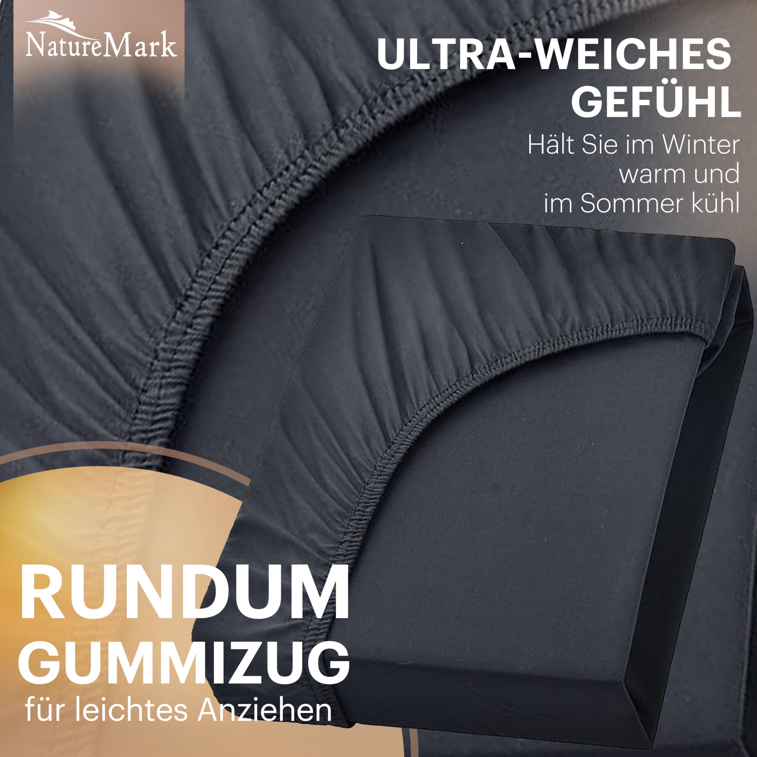 NatureMark Jersey Spannbettlaken, Spannbetttuch 100% Baumwolle in vielen Größen und Farben MARKENQUALITÄT ÖKOTEX Standard 100 | 140 x 200 cm - 160 x 200 cm - schwarz 5