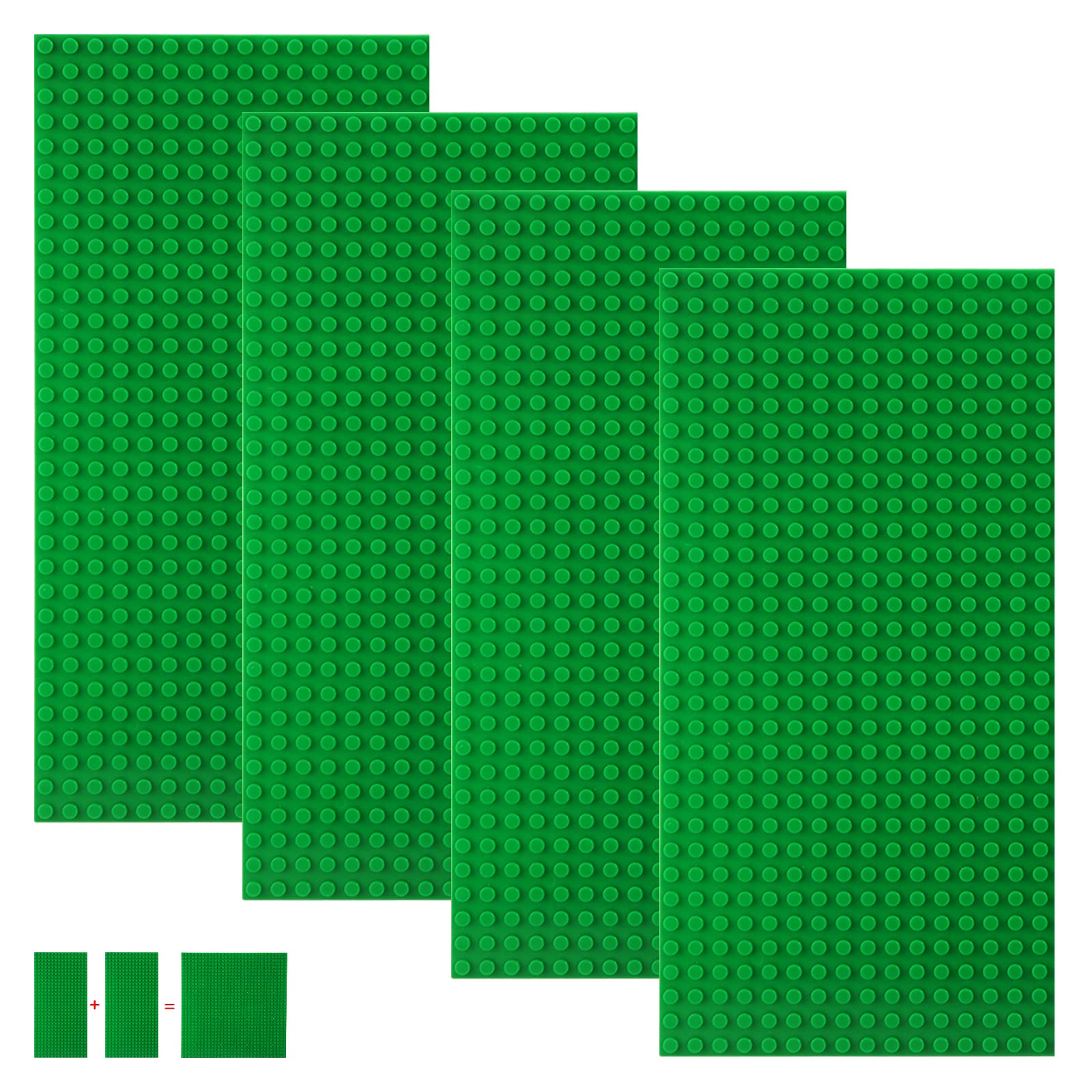 shineFinder 4 base Plates Compatible with Lego, Baseplate 5"x10" with 16 x 32 stud board (Green)