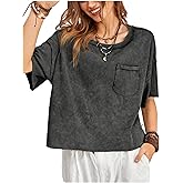 OYOANGLE Women's Vintage Oversized Half Sleeve T Shirts Drop Shoulder Summer Crop Top Streetwear
