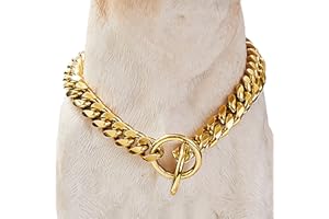 Loveshine Chain Dog Collar 18K Gold Cuban Link Dog Chain 15MM 10MM Thick Chain Collar Metal Stainless Steel Heavy Duty Slip Dog Collars for Dogs(10in to 26in) (12"（Can Over Head of 8" to 11")