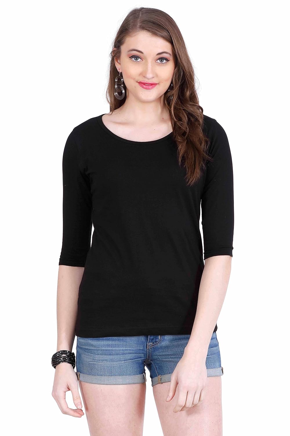 fashion fakir women's 3/4th sleeve black 100 & soft cotton casual daily wear top