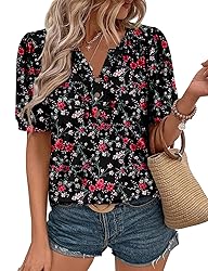 KISSMODA Women's Tunic Tops Casual V Neck Short