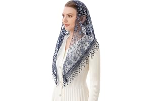 PAMOR Triangle Lace Veil Mantilla Cathedral Head Covering Chapel Veil for Mass Wedding Bridesmaids