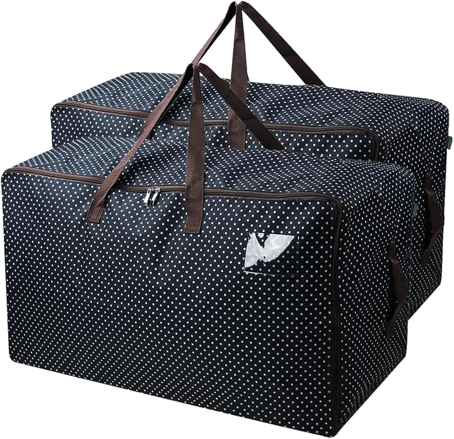 Amonsen Pack of 2 Big Size Storage Bags for Heavy-duty Stuff Organiser, Good Storage Container for Festival Ornament, Beddings, Tools in Dormroom, Attic, Baseroom, Garage, Blue Dot