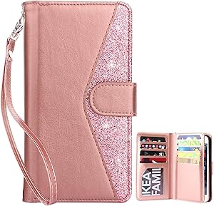 Dailylux iPhone 8 Plus Case,iPhone 7 Plus Case,iPhone 7 Plus Wallet Case Premium PU Leather+TPU Inner Shell Flip Case with 9 Card Slot Cover for iPhone 8 Plus/7 Plus 5.5 inch-Bling Rose Gold