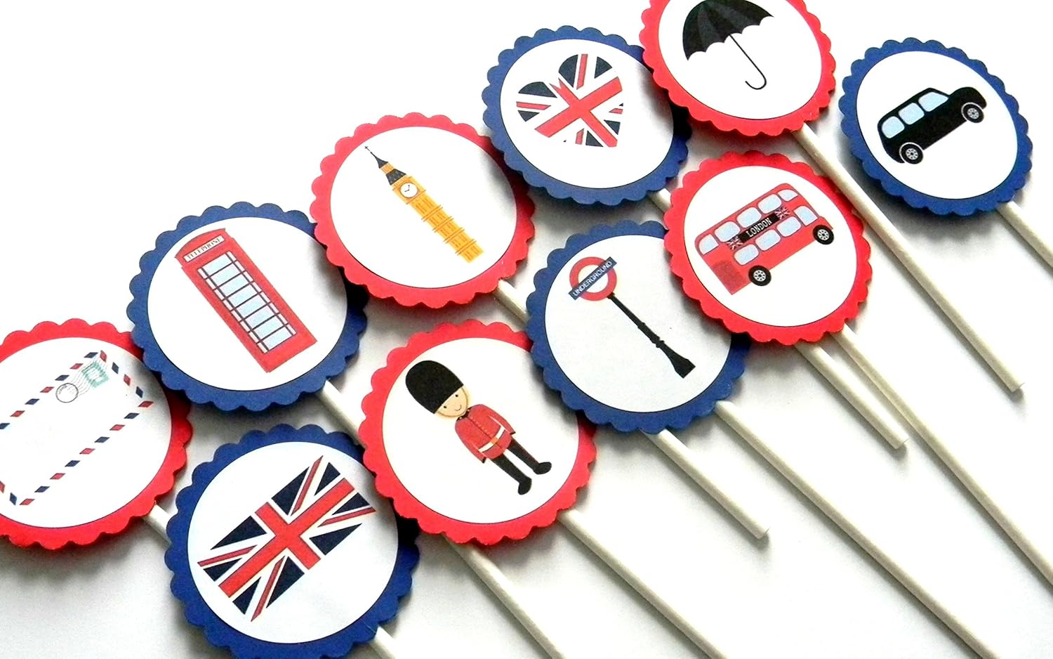 Amazon Com Navy And Red London Cupcake Toppers Set Of 12 Handmade