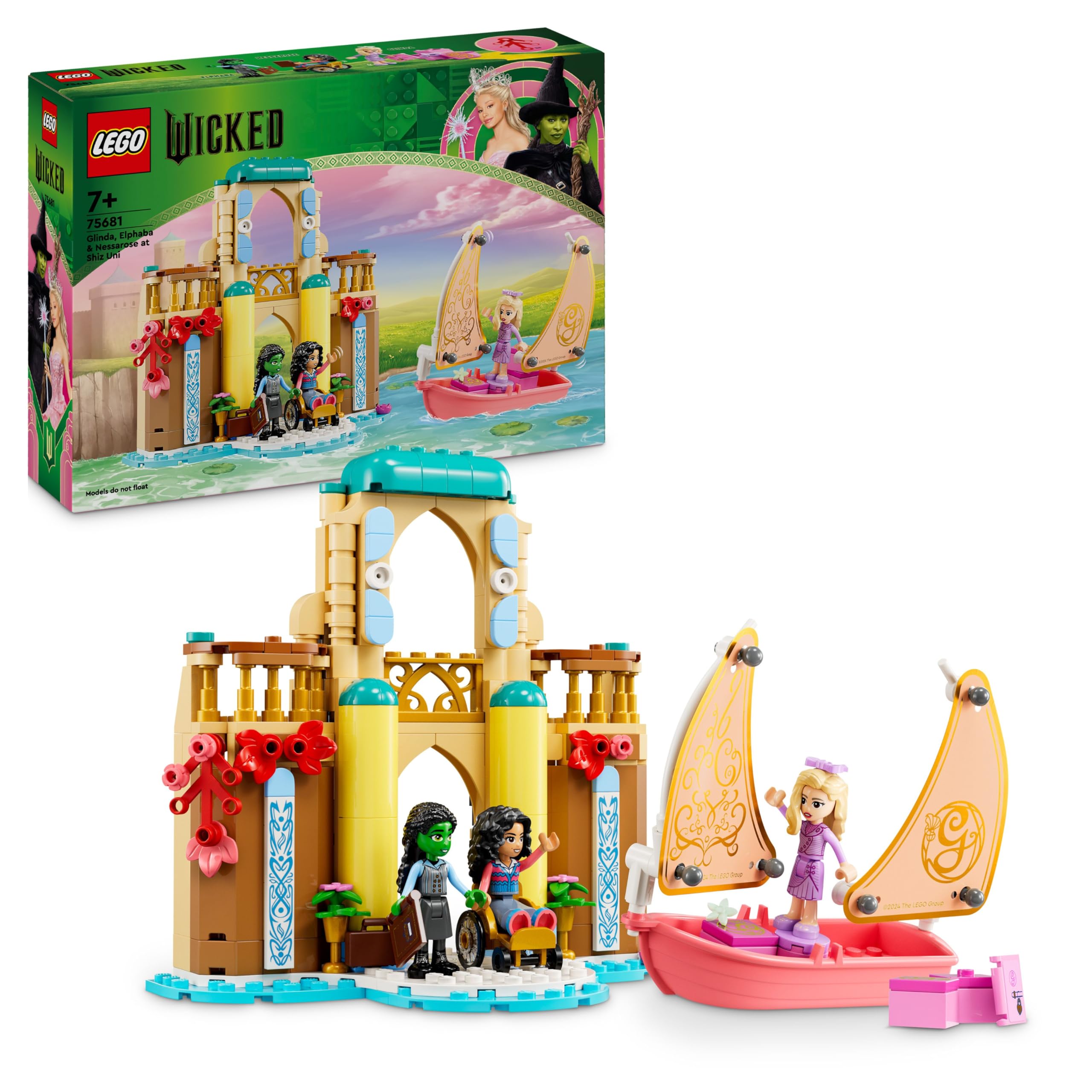 LEGO Wicked Glinda, Elphaba & Nessarose at Shiz University - Building Toy with a Boat, 3 Mini doll Figures and Fun Accessories - Gift for 7+ Year Old Girls & Movie Fans - 75681