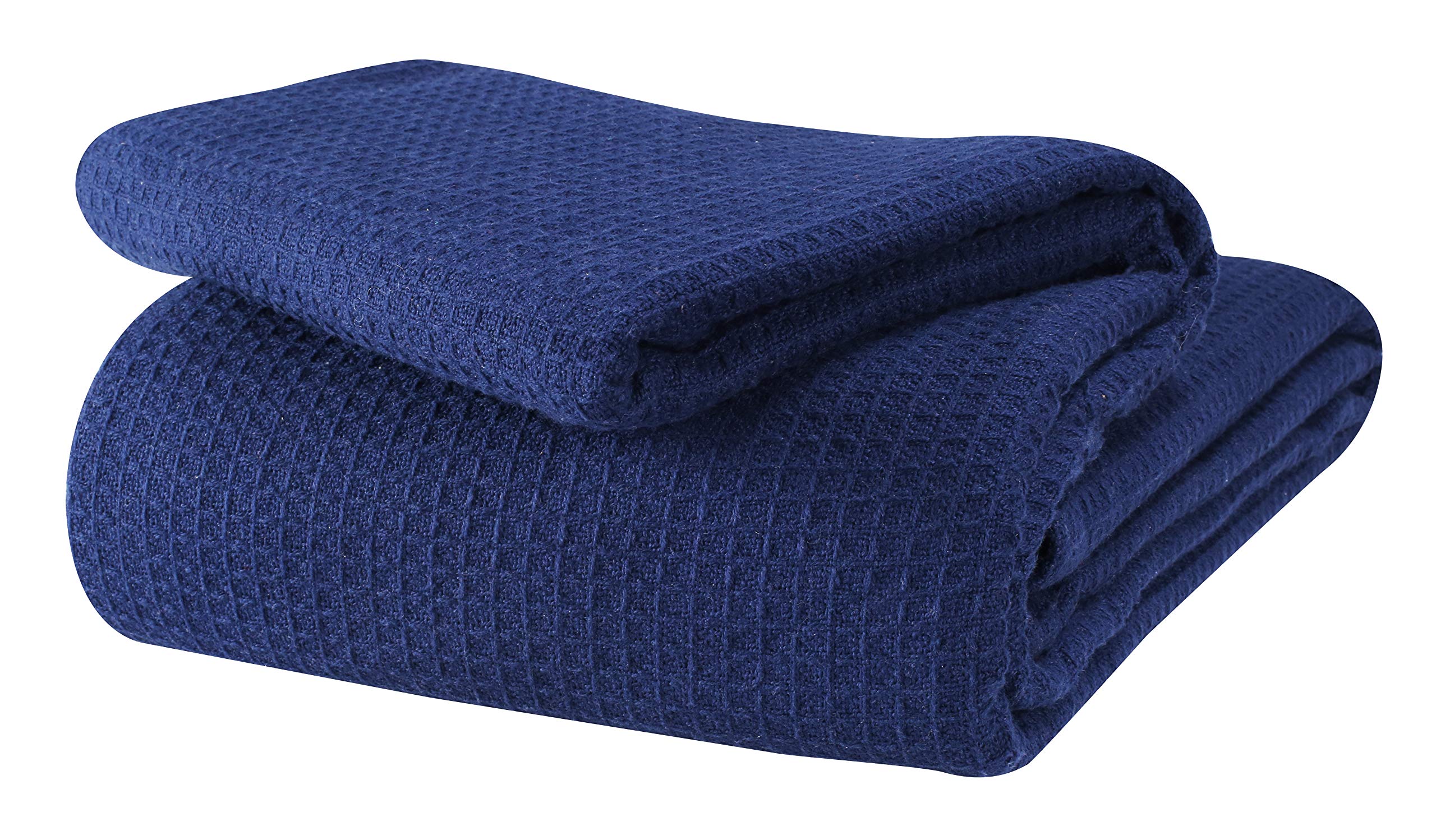Photo 1 of Glamburg 100% Cotton Thermal Bed Blanket, Twin Size, Soft Waffle, All Season, Navy Blue
