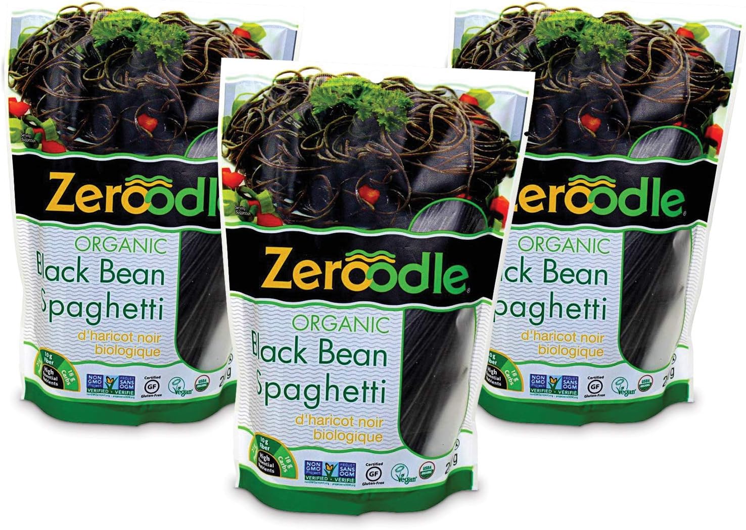 Zeroodle 3-Pack Low Net Carb Gluten Free Vegan Pasta - Organic Black Bean Spaghetti Noodles - High Protein
