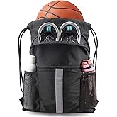 BeeGreen Drawstring Backpack Bag with Shoe Compartment, X-Large Black Gym Sports String Cinch Backpack