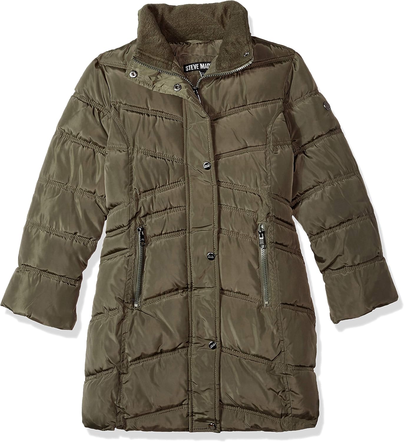 Steve Madden girls Long Jacket With Faux Fur Trim Hood: Clothing