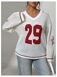 BEAUDRM Women's Number Letter Graphic Sweater
