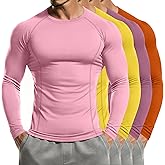 Neer 4 Pcs Mens Compression Shirts Raglan Long Sleeve Slim Fit Crew Neck Tops Workout Athletic Cool Dry Base Layer Gym Tees