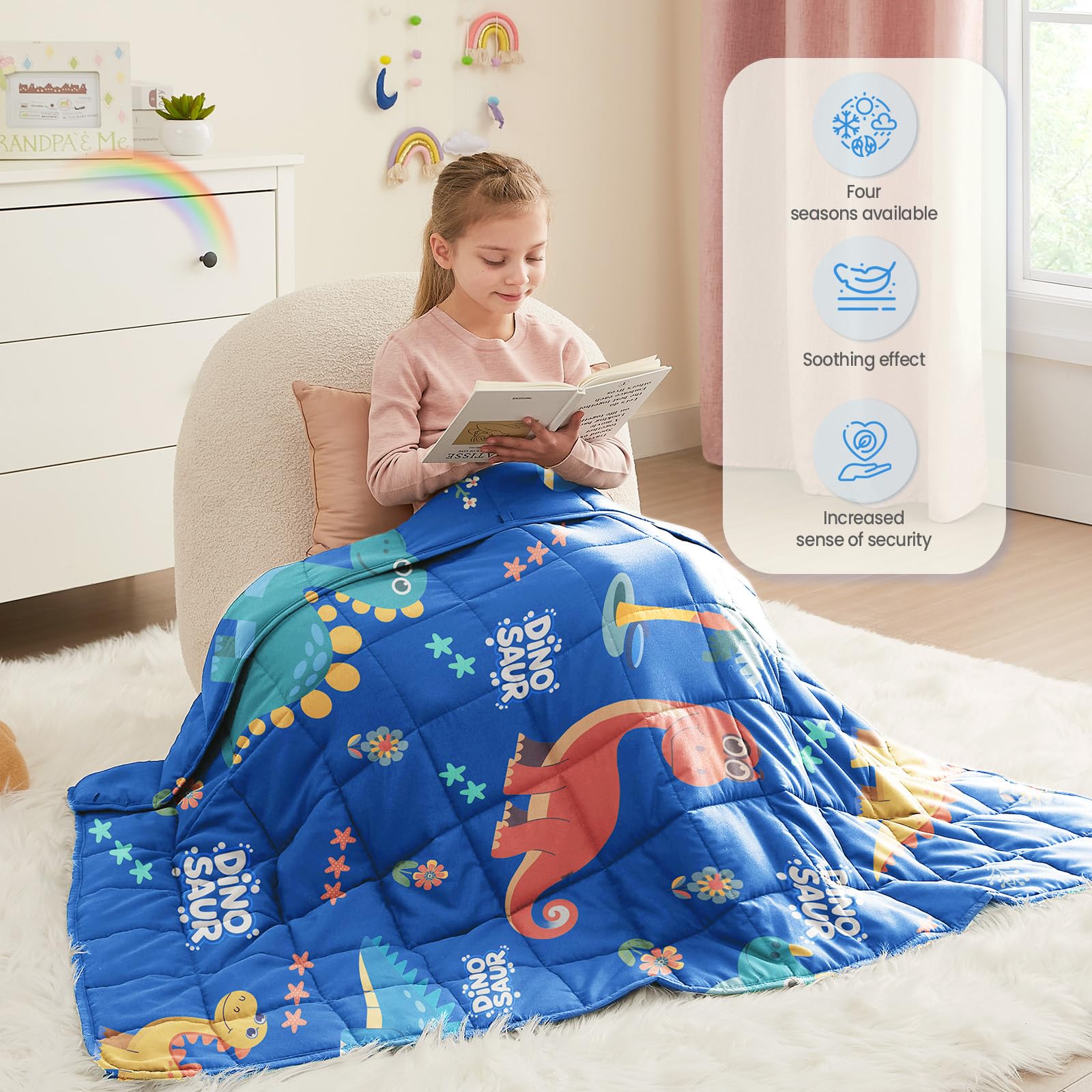 HOSUKKO Weighted Blanket - 5 lbs Blue Dinosaur Heavy Blanket - Breathable Blanket(36 * 48 inches, 5 lbs)