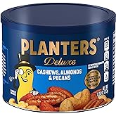 PLANTERS Deluxe Mixed Nuts, Plant Based Protein, 8.25 Oz (1 Ct) | Mixed Nuts: Cashews, Almonds, Pecans. Snacks for Adults. Resealable Canister. Party Snack