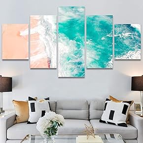 SIGNWIN 5 Panel Canvas Wall Art Aerial Beach...