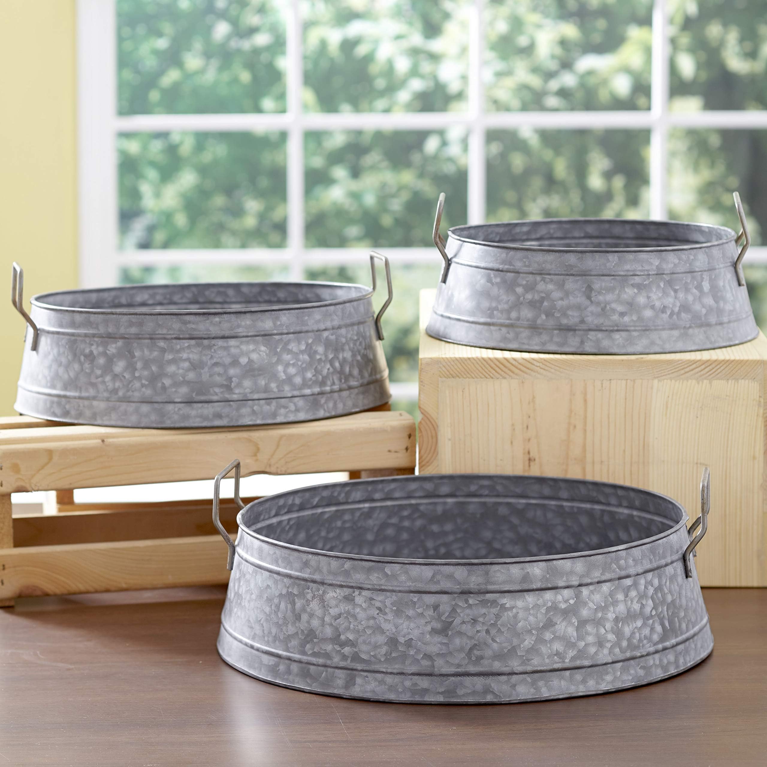 The Lakeside Collection Galvanized Metal Buckets - Multipurpose Home Decorations - Set of 3