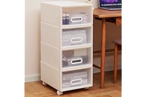 Bienvoun 4 Drawer Storage Cart with Wheels Plastic Drawer Storage Stackable White Closet Organizer for Clothes Crafts Office Supplies