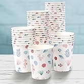 Cheerland Under the Sea Disposable Party Paper Cups for Mermaid Birthday Decorations Kids Bday Celebration Ocean Sea Shell Pastel Colorful Fish First Baby Shower Colorful Party Supplies - Pack of 50