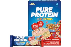 Pure Protein Fruity PEBBLES™ Protein Bars – 20g Protein, 3g Sugar, 190 Calories (4 count) Low Sugar* High Protein Snack – Gluten Free - Perfect for a Healthy Snack.