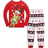 Akyzic Kids Christmas Pajamas 100% Cotton Long Sleeve Toddler Snowman Xmas Pjs Childrens Christmas Jammies Clothes 3-10T