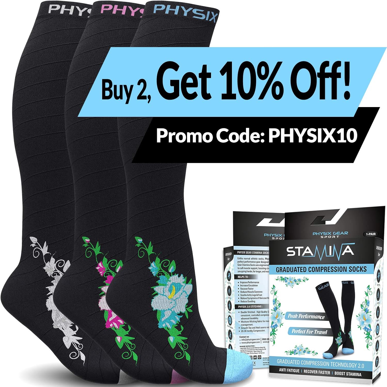 Physix Gear Sport Compression Socks for Men & Women 20-30 mmHg - Athletic Fit: Clothing