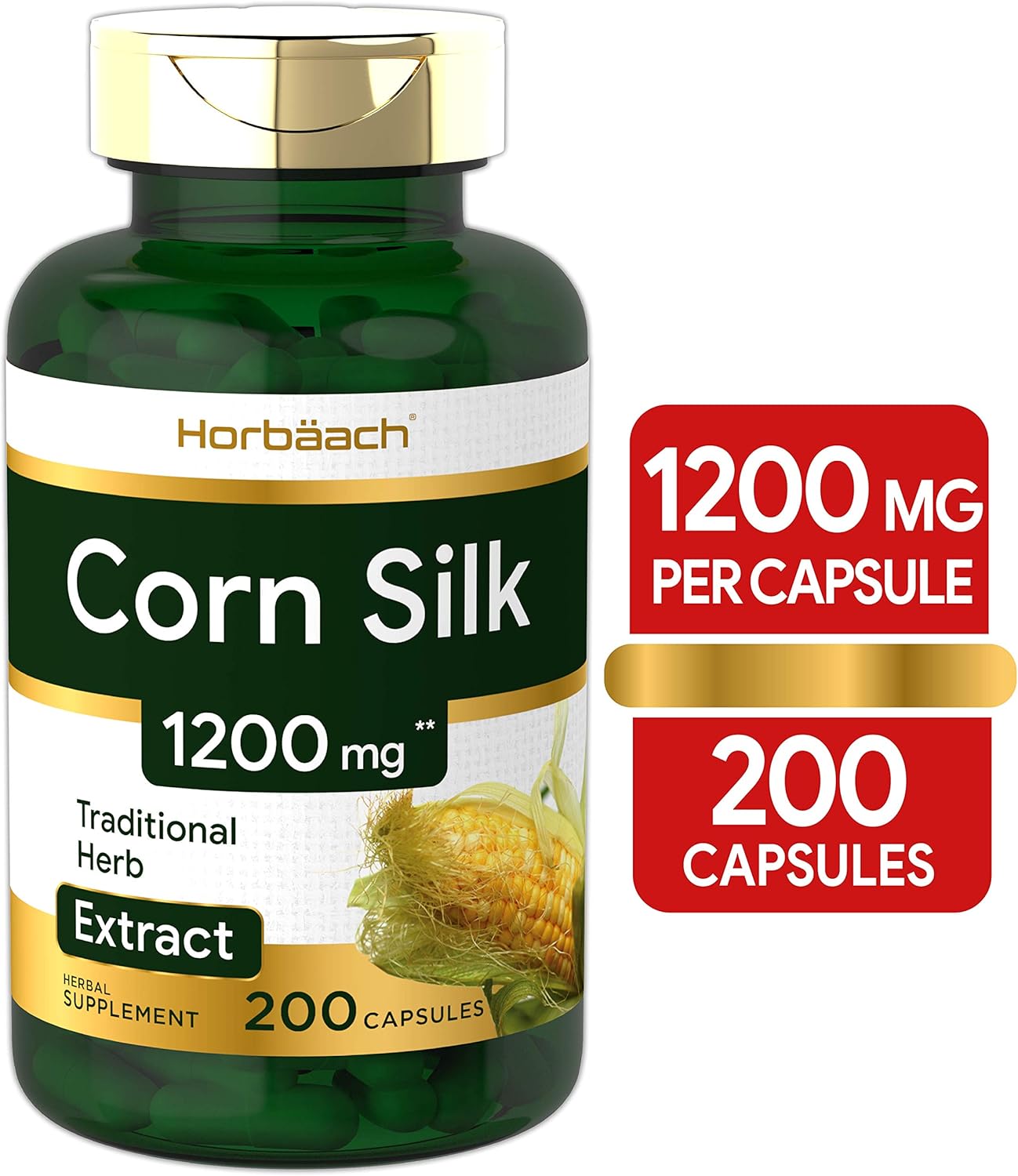 Corn Silk Capsules 1200mg 200 Pills NonGMO, Gluten