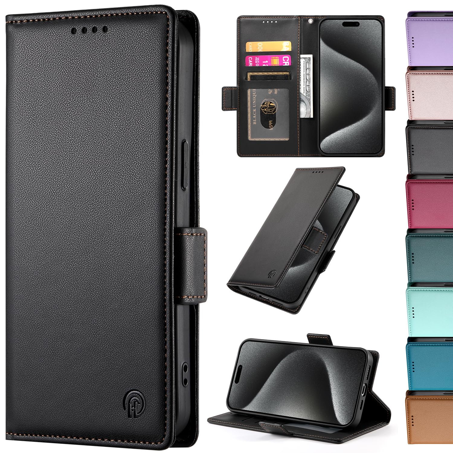 BaiFu for Google Pixel 9 Pro XL 6.8" Case Leather Wallet Kickstand Magnetic Closure Card Slots with Storage for Google Pixel 9 Pro XL 6.8" Cover-Black