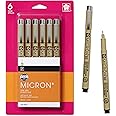 SAKURA Pigma Micron Fineliner Pens, 02 Tip Size, Archival Black Ink, 6PK 50036