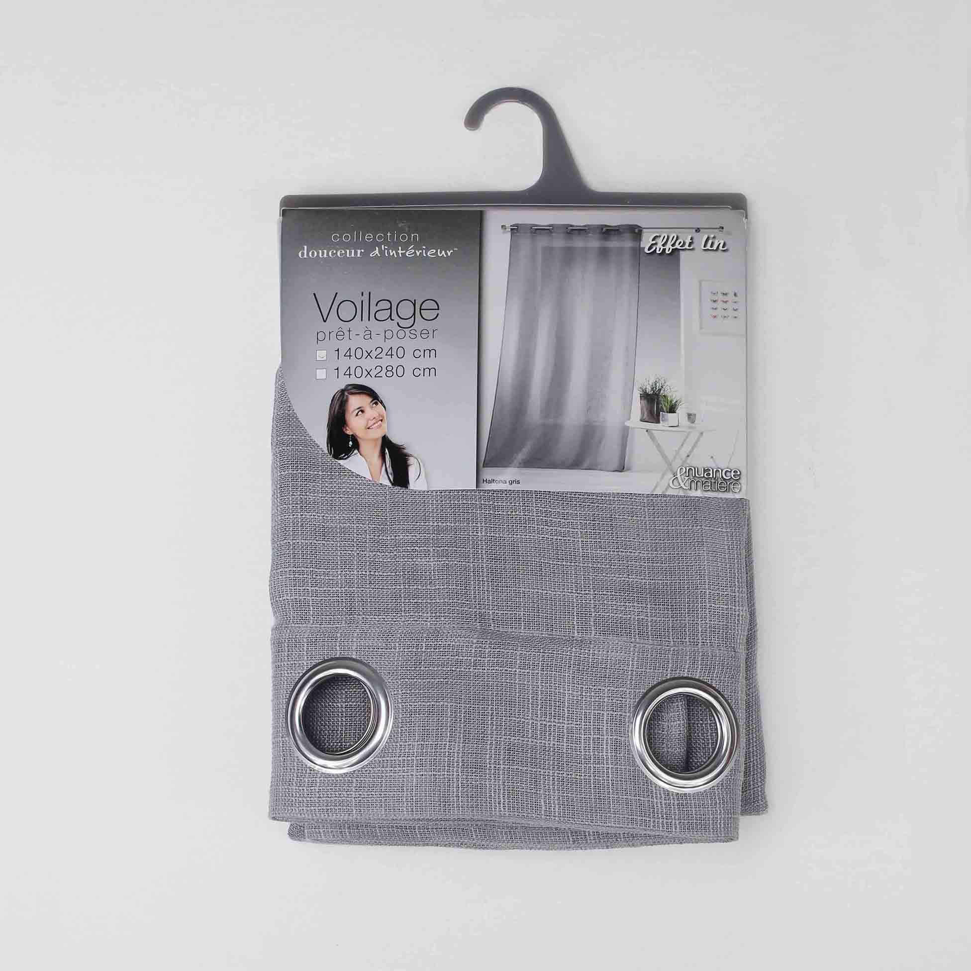 Douceur d'Intérieur Haltona Curtain with Eyelets Linen Effect Woven Haltona Polyester, Grey, 240 x 140 cm