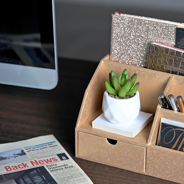 BOLDFOX GOLD PAPER DESK ORGANIZER,OFFICE DESK ACCESSORIES WITH 1 DRAWER ORGANIZER