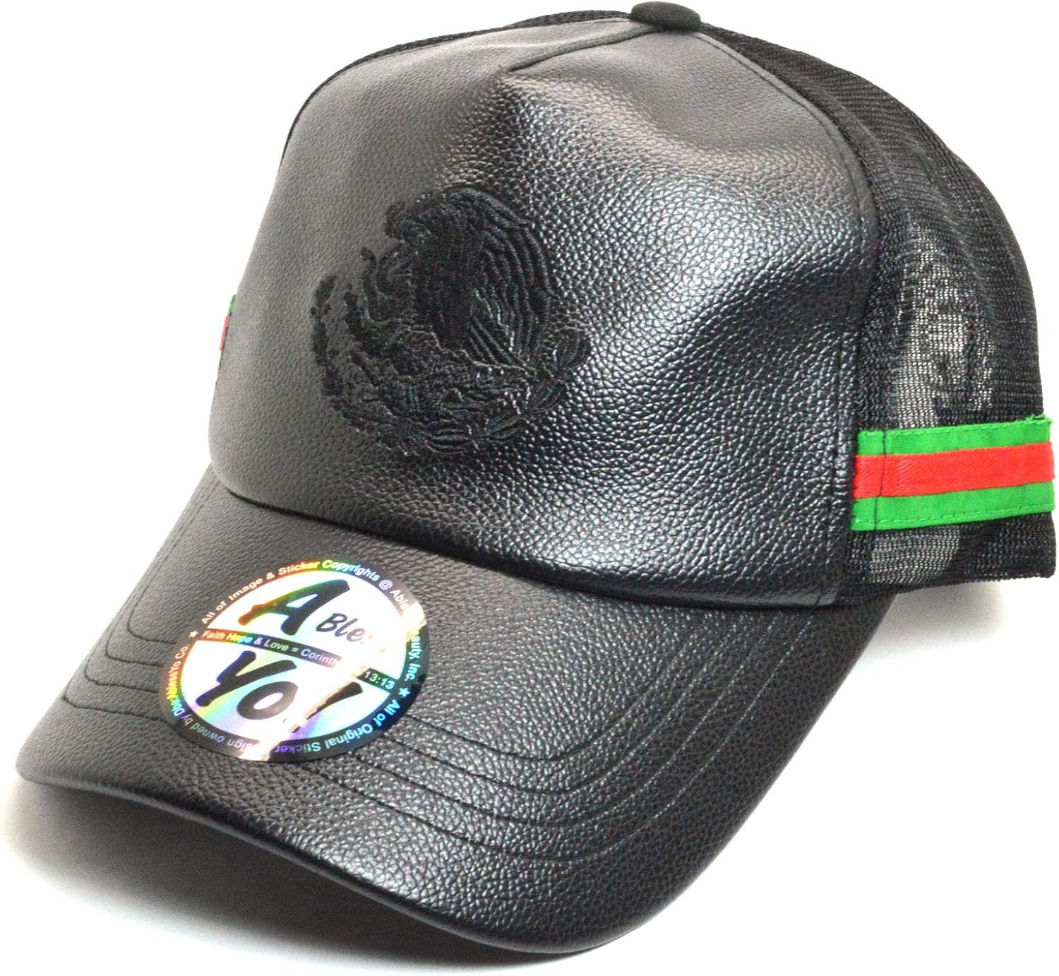 black leather look cap