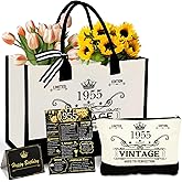 71th Birthday Gift for Women Canvas Tote Bag - Personalized 71 Years Old Gifts for Women/Mom/Aunt/Friends/Wife/Sister,Vintage 1955 Canvas Tote Bag+Cosmetic Bag & Back in 1955 Poster