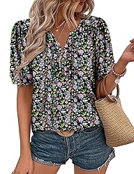 KISSMODA Women's Tunic Tops Casual V Neck Short
