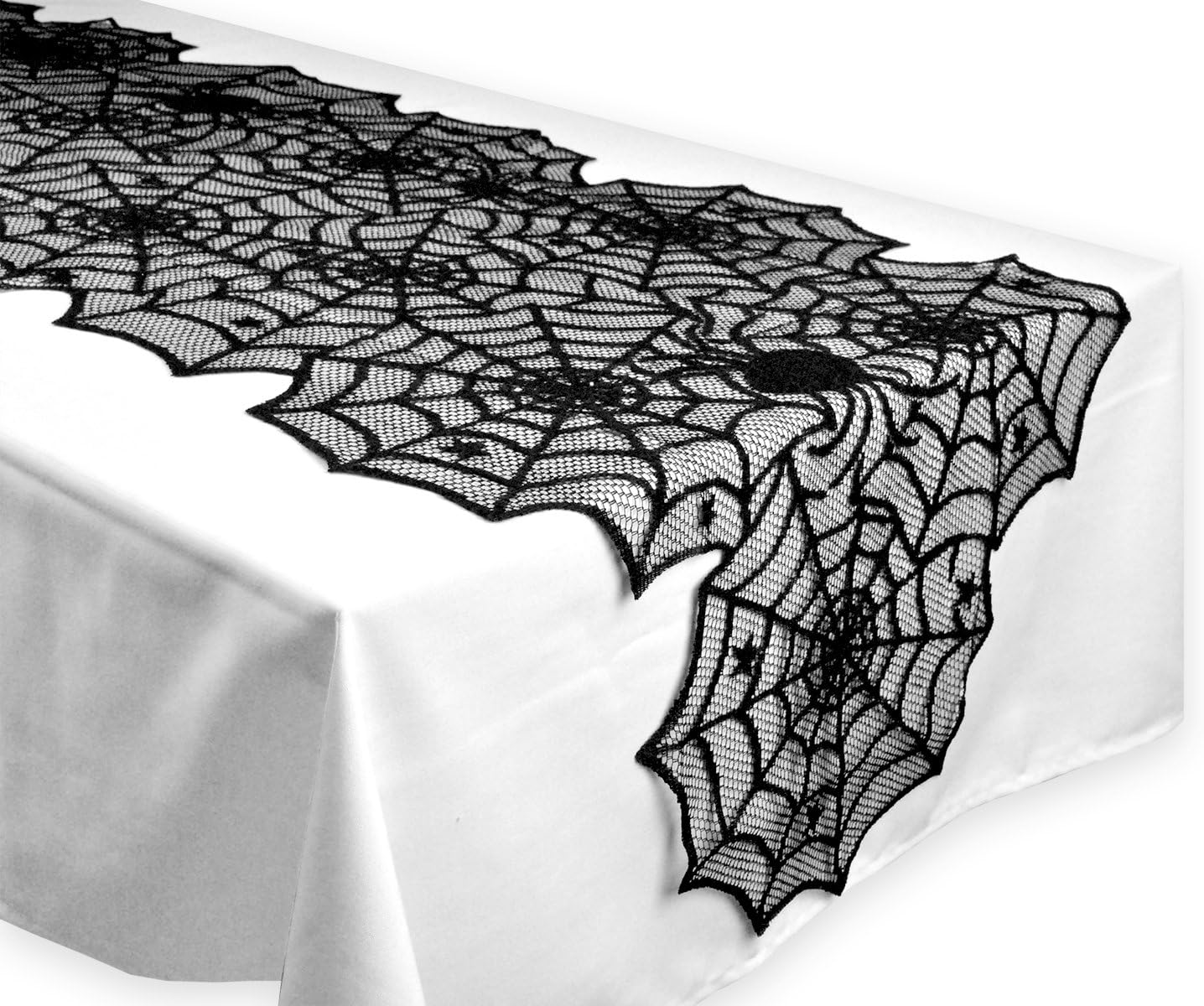 DII 18x72" Polyester Lace Table Runner, Black Spider Web - Perfect for Halloween, Dinner Parties and Scary Movie Nights: Home & Kitchen