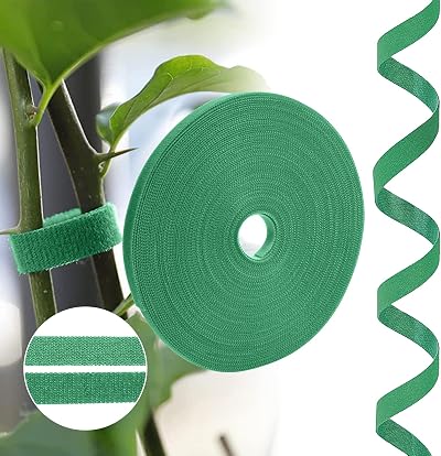 URAQT Green Garden Plant Ties Self-Adhesive Tape Hook & Loop 20M