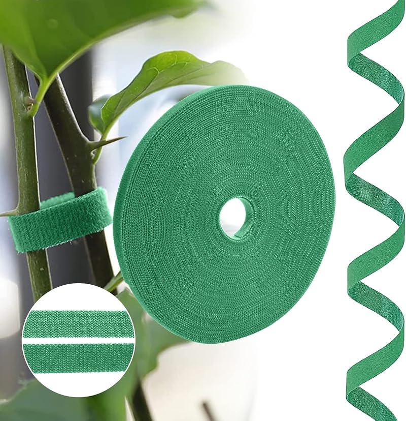 URAQT Green Garden Plant Ties Self-Adhesive Tape Hook & Loop 20M