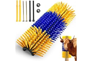 CONLI Livestock Scratching Brush with 4 Screws, Horse Brush with Plastic Bristles for Grooming, Cow Scratcher Goat Scratching Post, Full Massage Grooming Brushes for Horse Sheep Cattle Pig (Yellow)