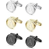 LOLIAS 3 Pairs Initial Cufflinks For Men Classic Mens CuffLinks Set Letter Cuff Links for Casual to Formal with Gift Box Silver Black 14K gold plated Cufflinks for Father Husband